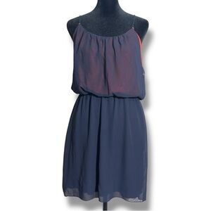 Sweet Storm Sheer Navy Blue Over Orange Gathered Waist Sleeveless Mini Sundress